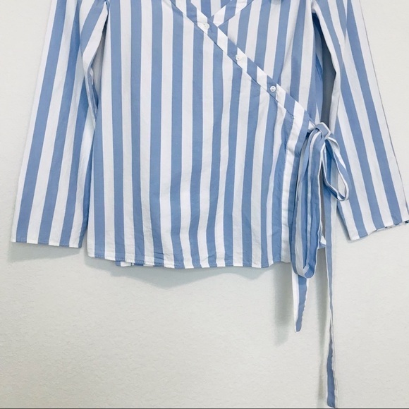 Zara Trafaluc Stripes Nautical Collar Wrap Summer Blouse Top - Picture 7 of 14